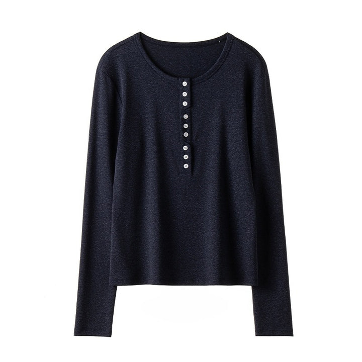 Women's Long Sleeve Henley Shirt made of fine jersey with decorative button placket Mune Fashion