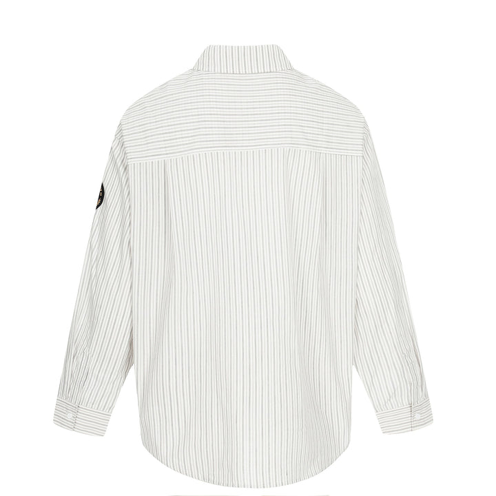 Men's Oversized Shirt Jacket in Baseball-Inspired Style with Stripes, Logo Print, and Patch Applications Mune Fashion