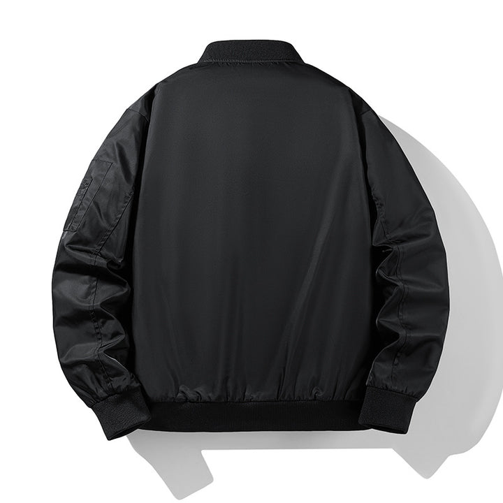 Men's Modern Nylon Bomber Jacket in Aviator Style with Contrasting Inner Lining and Sleeve Zip Pocket Mune Fashion