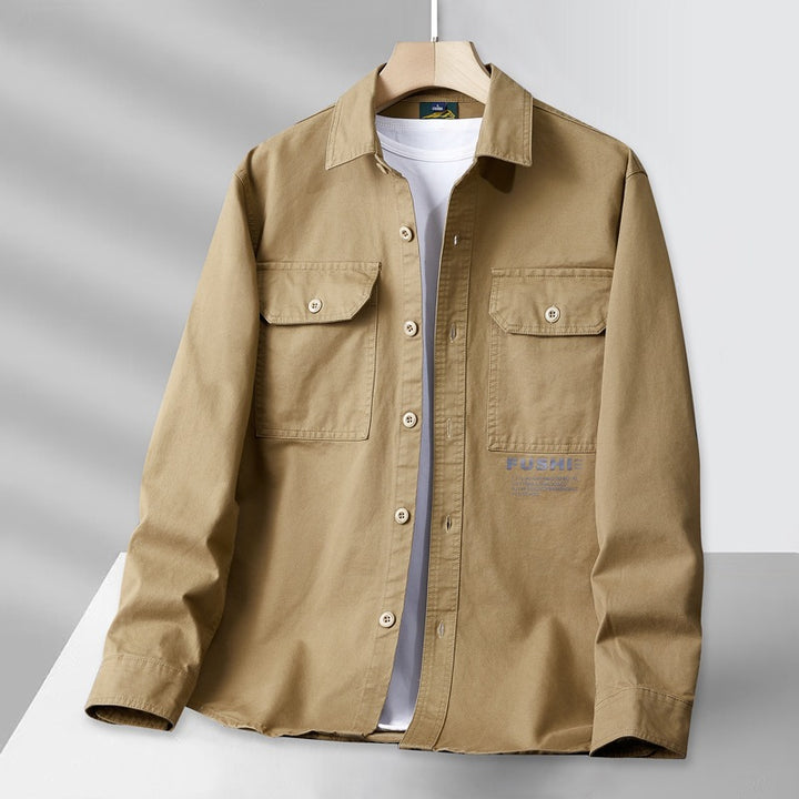 Men's Overshirt Jacket in Utility Style with Chest Pockets and Shirt Collar Mune Fashion