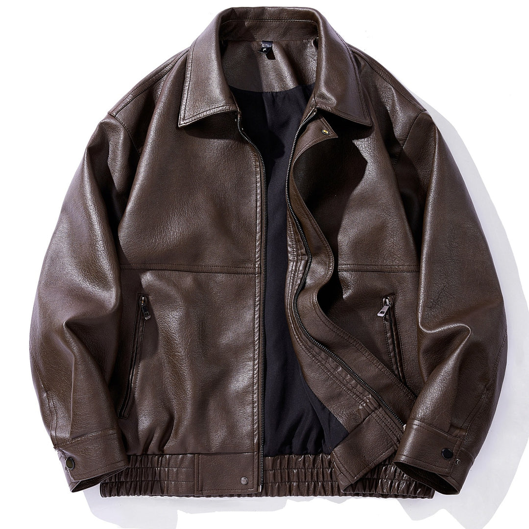 Men's Faux Leather Jacket with Elastic Waist Mune Fashion