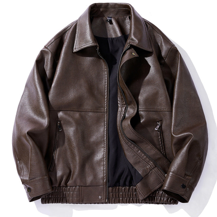 Men's Faux Leather Jacket with Elastic Waist Mune Fashion