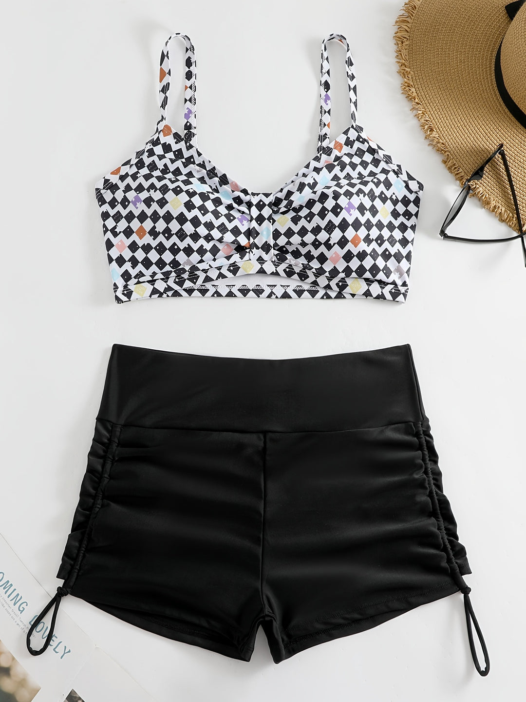 Women's Crop Bikini Top with Ruffled Swim Shorts Mune Fashion