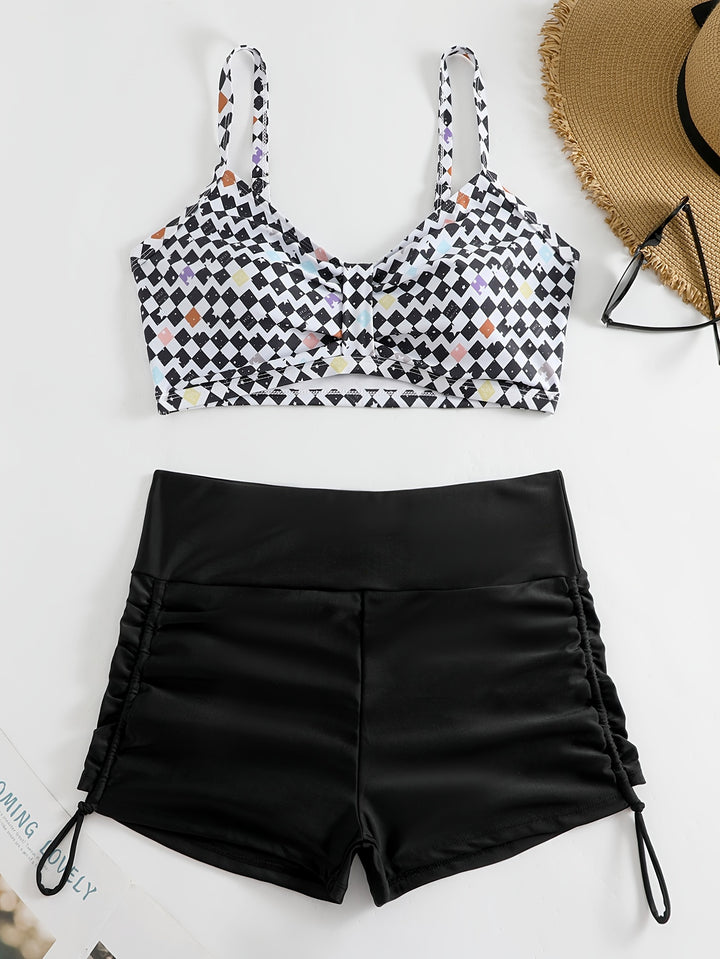 Women's Crop Bikini Top with Ruffled Swim Shorts Mune Fashion