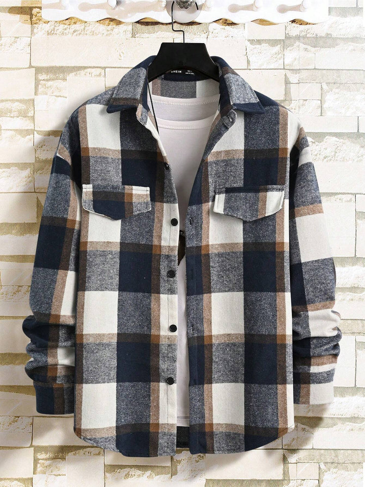 Men's oversized check shirt jacket made of soft flannel with patch chest pockets Mune Fashion