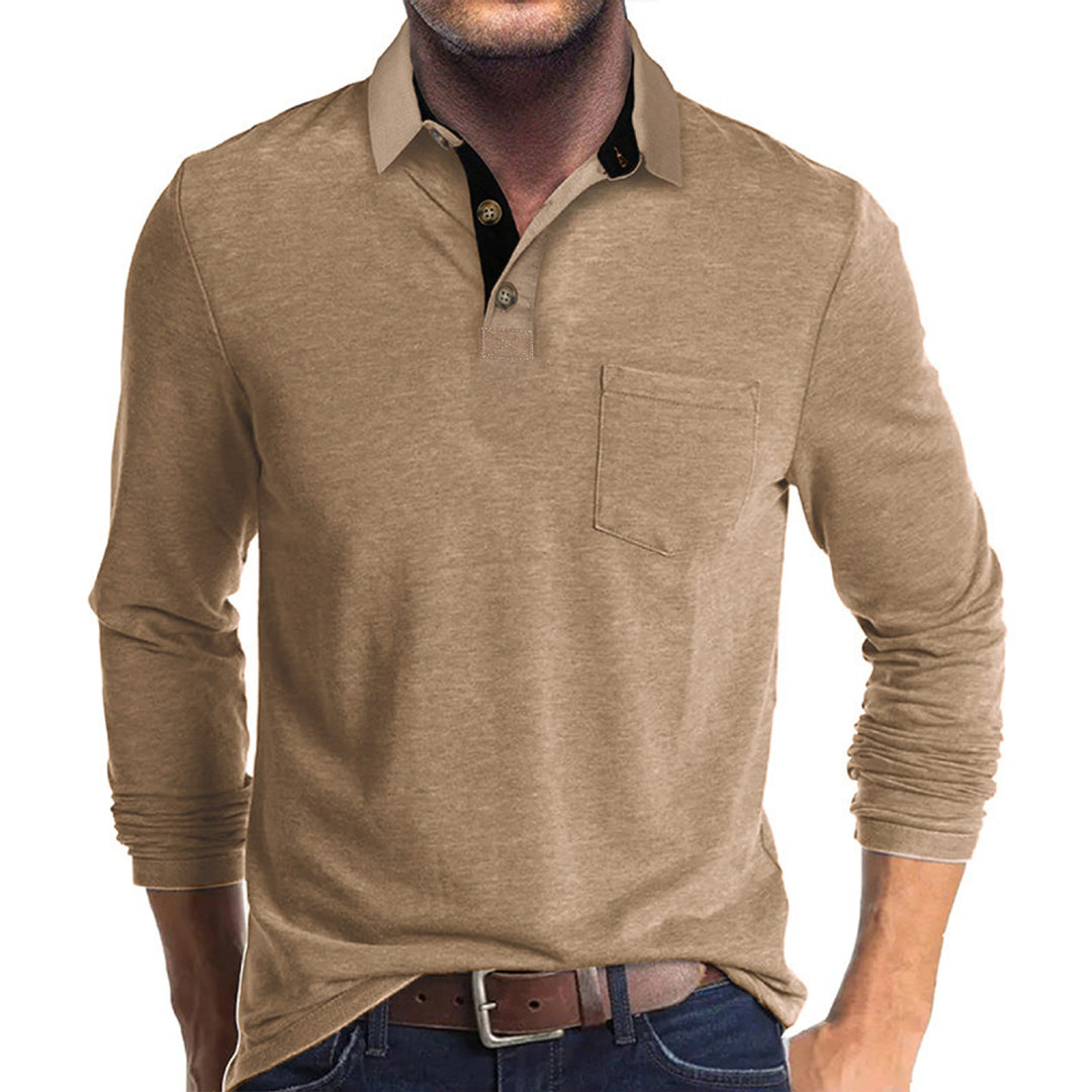 Men's long-sleeve polo shirt with chest pocket, contrasting button placket, and casual stretch fit Mune Fashion