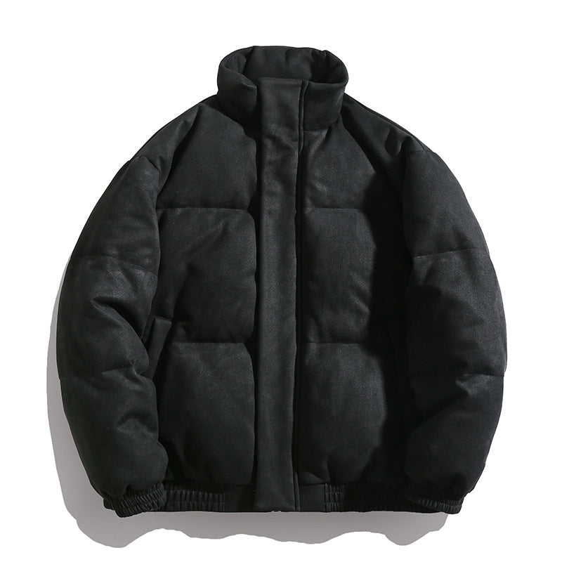 Unisex Padded Velour Puffer Jacket in Boxy Cut with High Collar and Concealed Zipper Mune Fashion