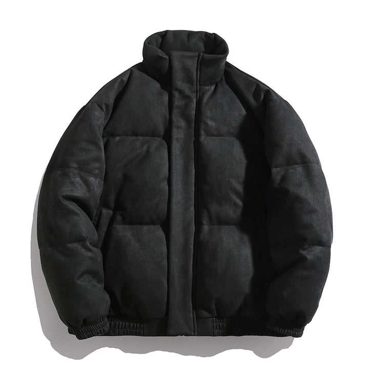 Unisex Padded Velour Puffer Jacket in Boxy Cut with High Collar and Concealed Zipper Mune Fashion