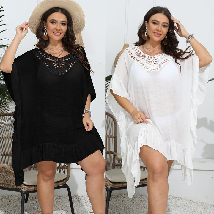 Women's airy beach poncho with crocheted neckline Mune Fashion