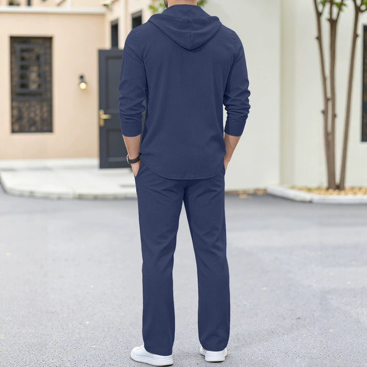 Men's Casual Button Hoodie Lounge Set made of Jersey with Drawstring and Comfort Jogger Mune Fashion
