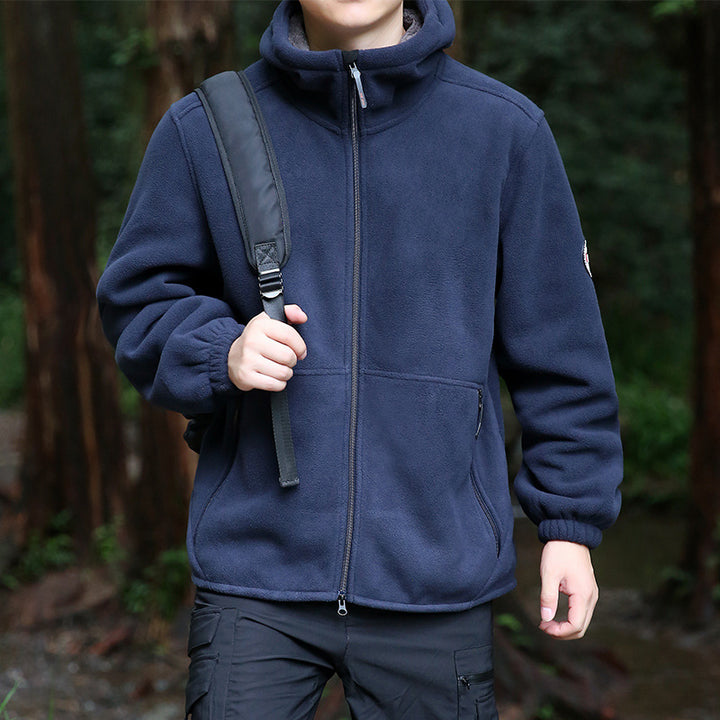 Men's fleece hooded jacket for outdoor with thermal lining, windproof surface and zip pockets Mune Fashion