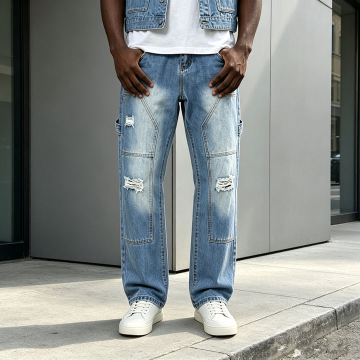 Men's Casual Cargo Jeans with Ripped Details Mune Fashion