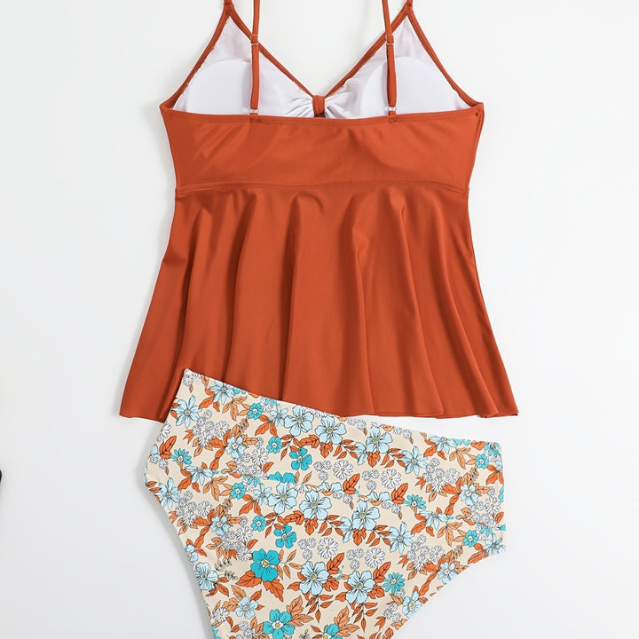 Women's Tankini Set with Fashionable Floral Design and Adjustable Straps Mune Fashion