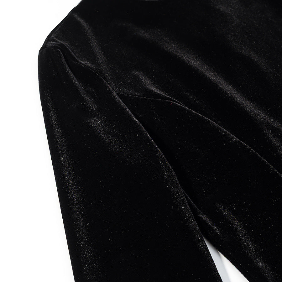 Women's velvet blouse with lace insert and asymmetrical lace hem Mune Fashion