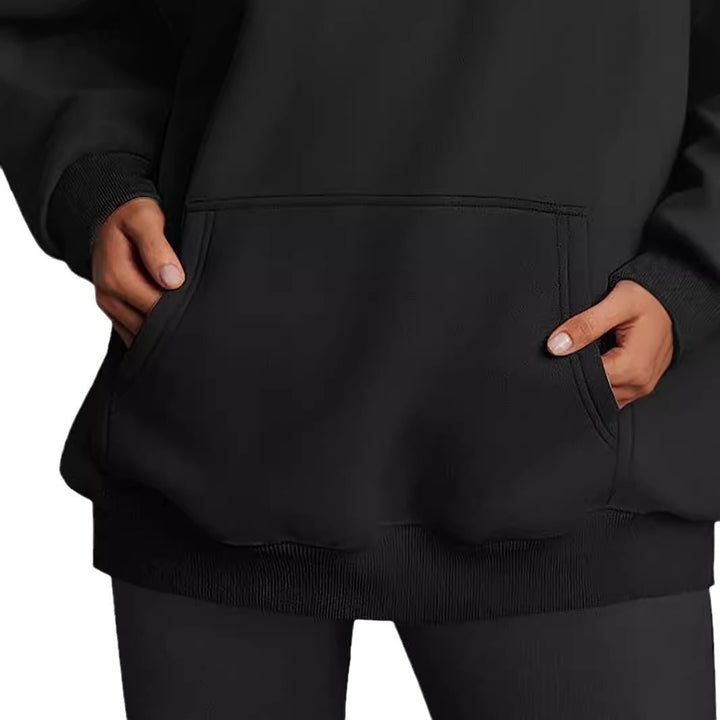 Women's nan Relax-Fleece Hoodie with Kangaroo Pocket, extended back and dropped shoulder Mune Fashion