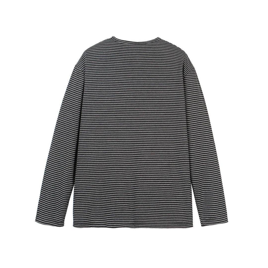 Unisex Striped Henley Long Sleeve Shirt with Button Placket and Oversized Cut Mune Fashion
