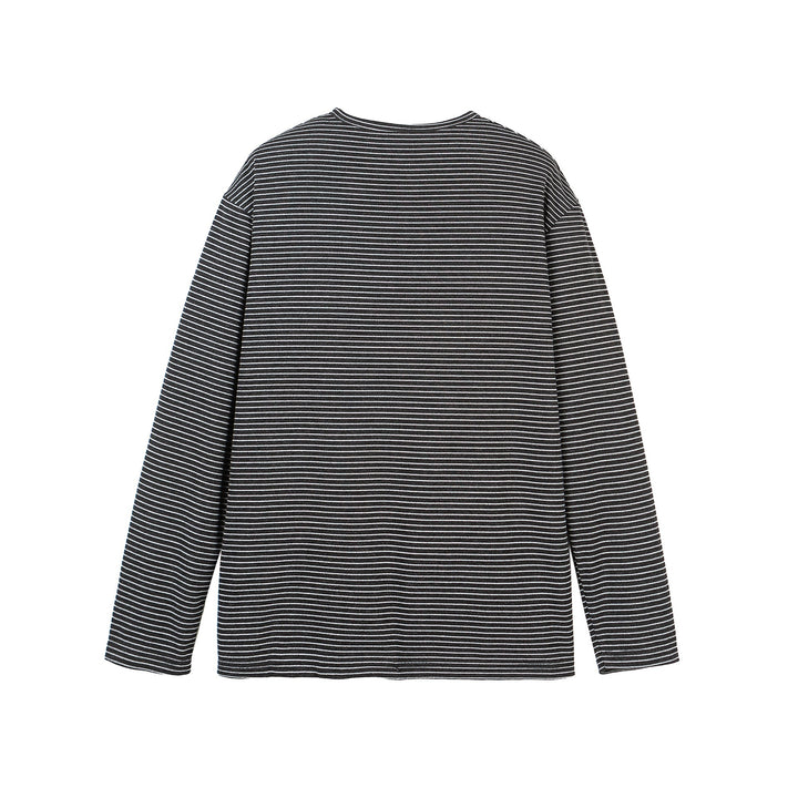 Unisex Striped Henley Long Sleeve Shirt with Button Placket and Oversized Cut Mune Fashion