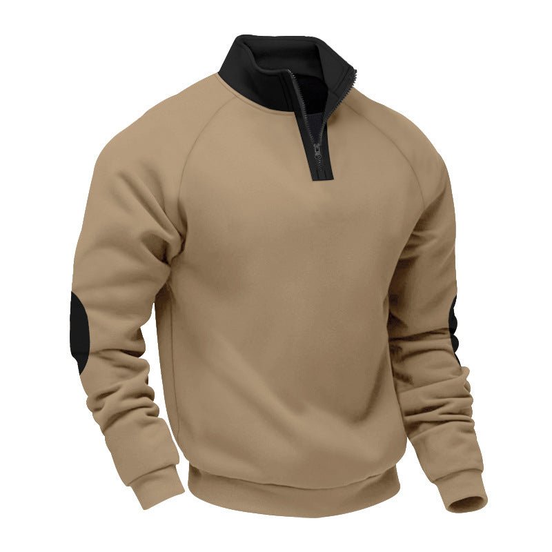 Men's half-zip sweatshirt with standing collar, raglan sleeves and elbow patches Mune Fashion