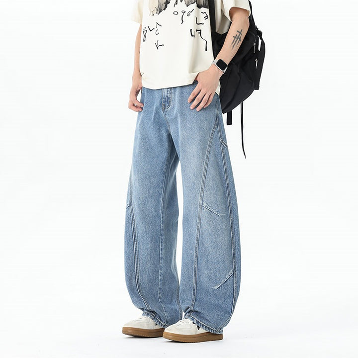 Men's Extra Wide Baggy Jeans with Low Crotch and Distinctive Contrast Stitching Mune Fashion