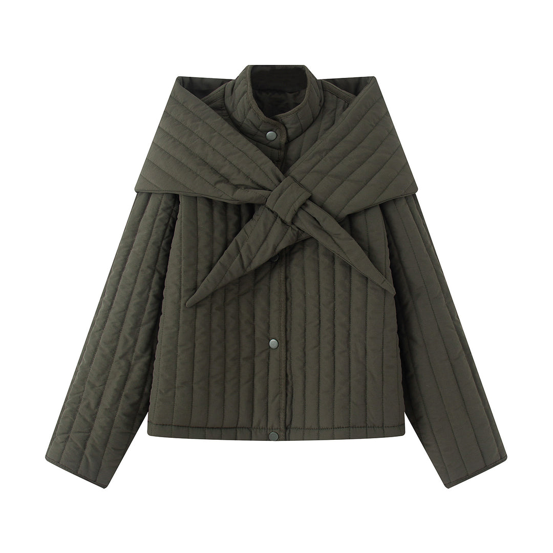 Women's quilted jacket with large wrap collar and tie scarf Mune Fashion