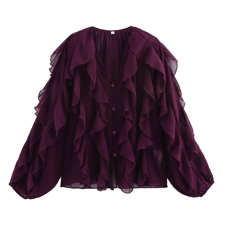 Women's Chiffon Blouse with Ruffles and Balloon Sleeves Mune Fashion