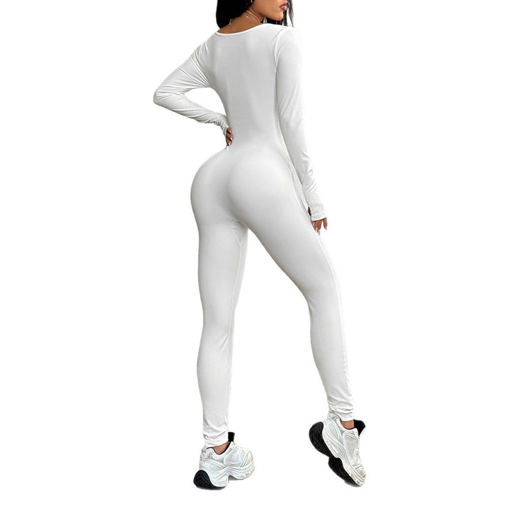 Women's sculpting Long Sleeve Bodycon Jumpsuit with square neckline and shaping seam guidance Mune Fashion