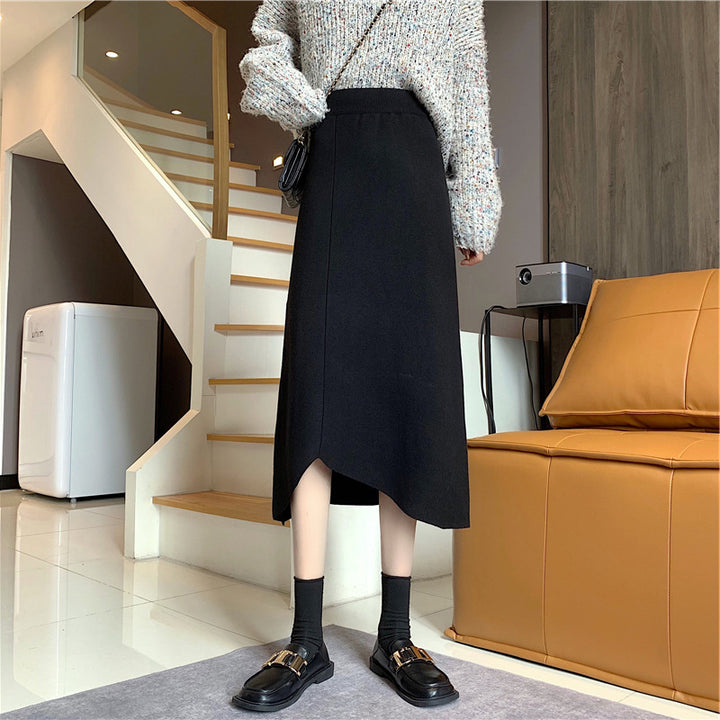 Women's Elegant midi skirt with asymmetric hemline and high waistband Mune Fashion