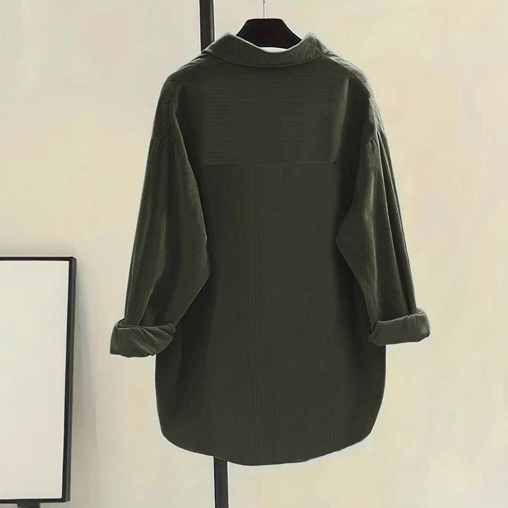 Women's Oversize Cord Shirt with Chest Pockets & Rounded Hem Mune Fashion