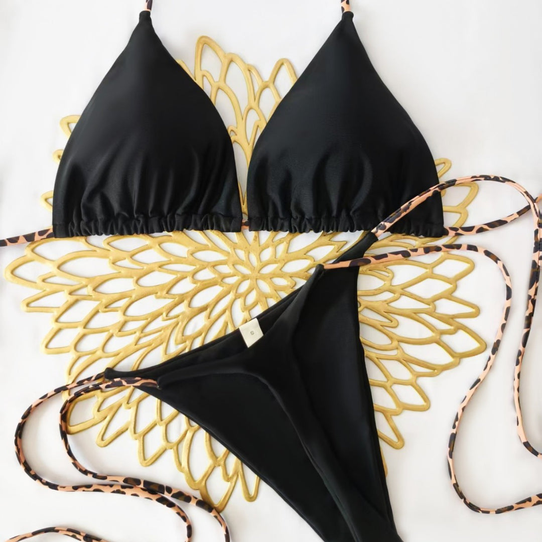 Women's Triangle Bikini Set with Adjustable Straps and Fashionable Leopard Print Mune Fashion