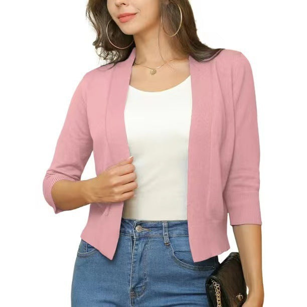 Women’s open short cardigan with three-quarter sleeves and elastic hem Mune Fashion