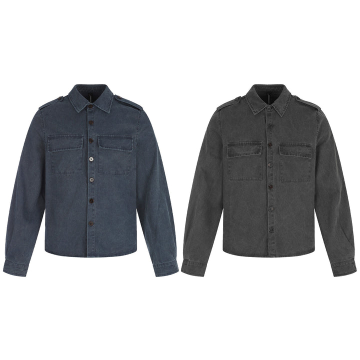 Men's shirt jacket made of washed denim with flap pockets and epaulettes Mune Fashion