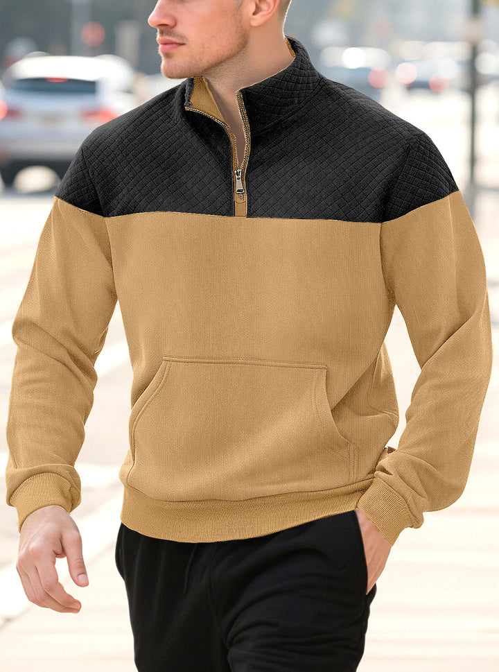 Men's half-zip sweatshirt with quilted shoulder area, kangaroo pocket, and ribbed cuffs Mune Fashion