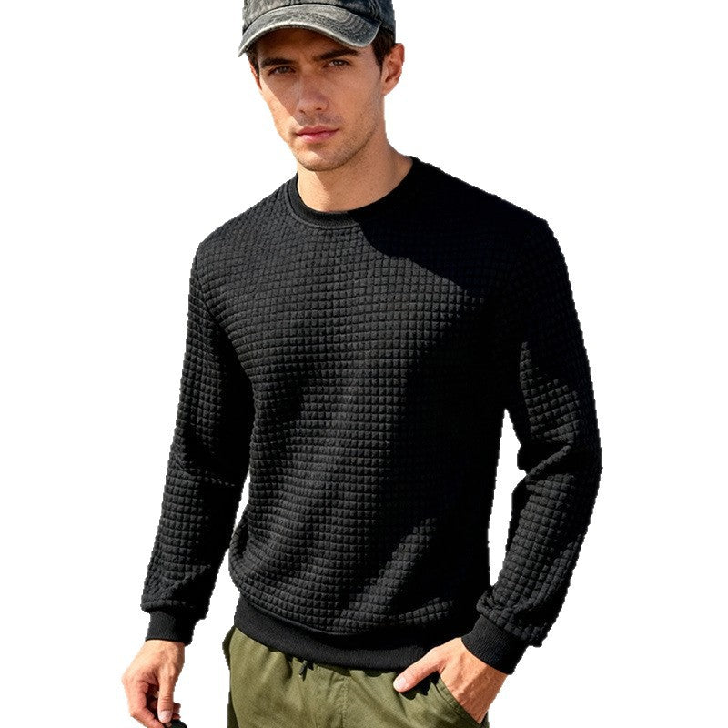 Men's textured waffle knit sweater made of cotton blend with round neckline Mune Fashion