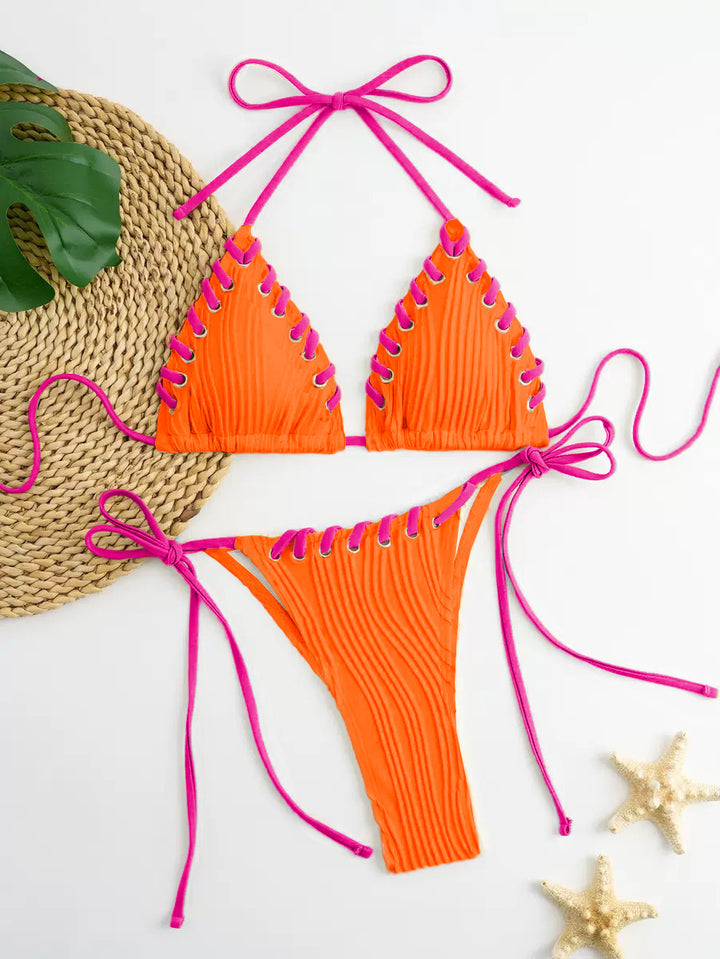 Women's triangle bikini with sophisticated lacing details and modern ribbed texture Mune Fashion