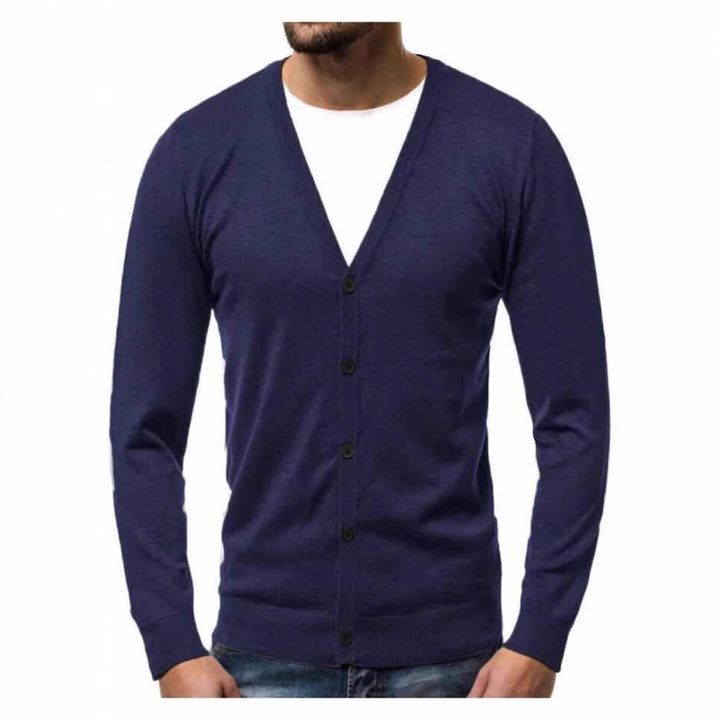 Men's fine knit cardigan with V-neck, slim fit and button placket Mune Fashion