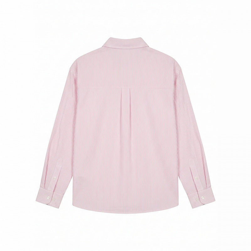 Women Oversize Striped Shirt with Hand-Drawn Dog Print and Chest Pocket Mune Fashion