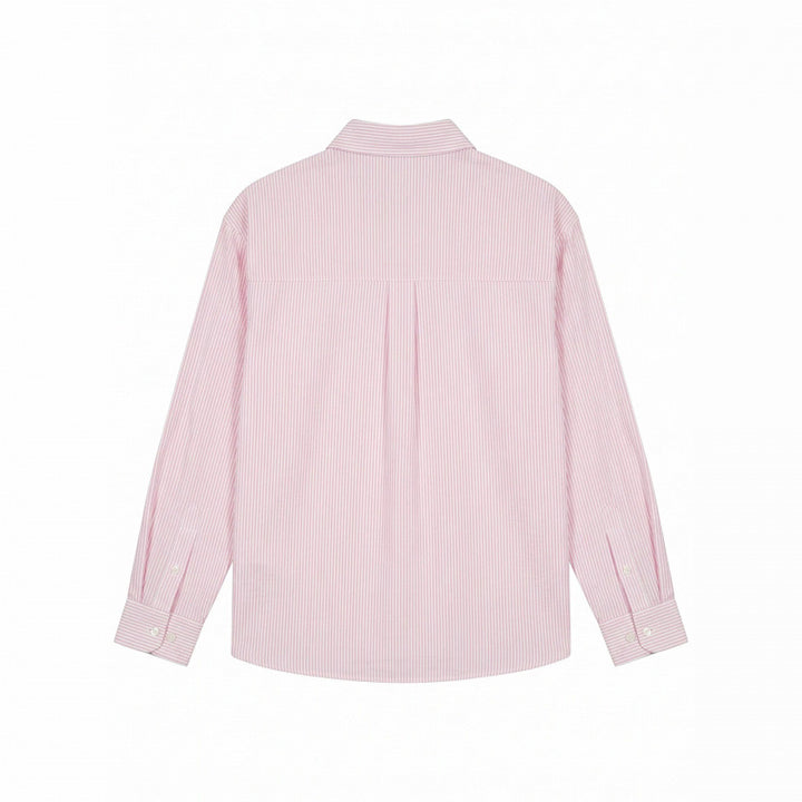 Women Oversize Striped Shirt with Hand-Drawn Dog Print and Chest Pocket Mune Fashion