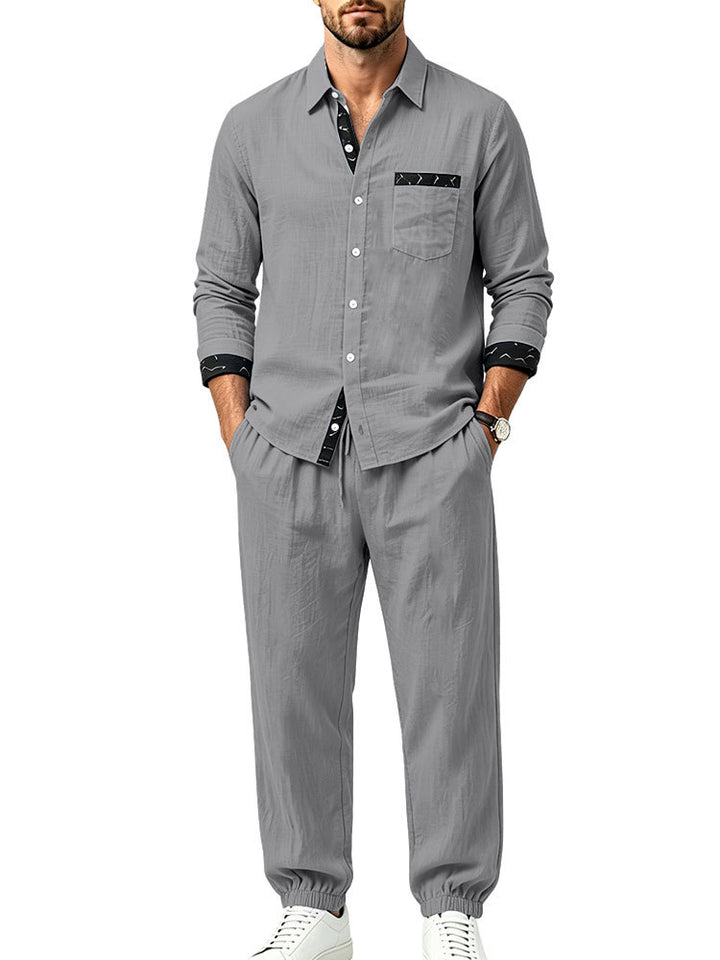 Men's Lightweight Cotton Loungewear Two-Piece Set with Shirt and Drawstring Joggers Mune Fashion