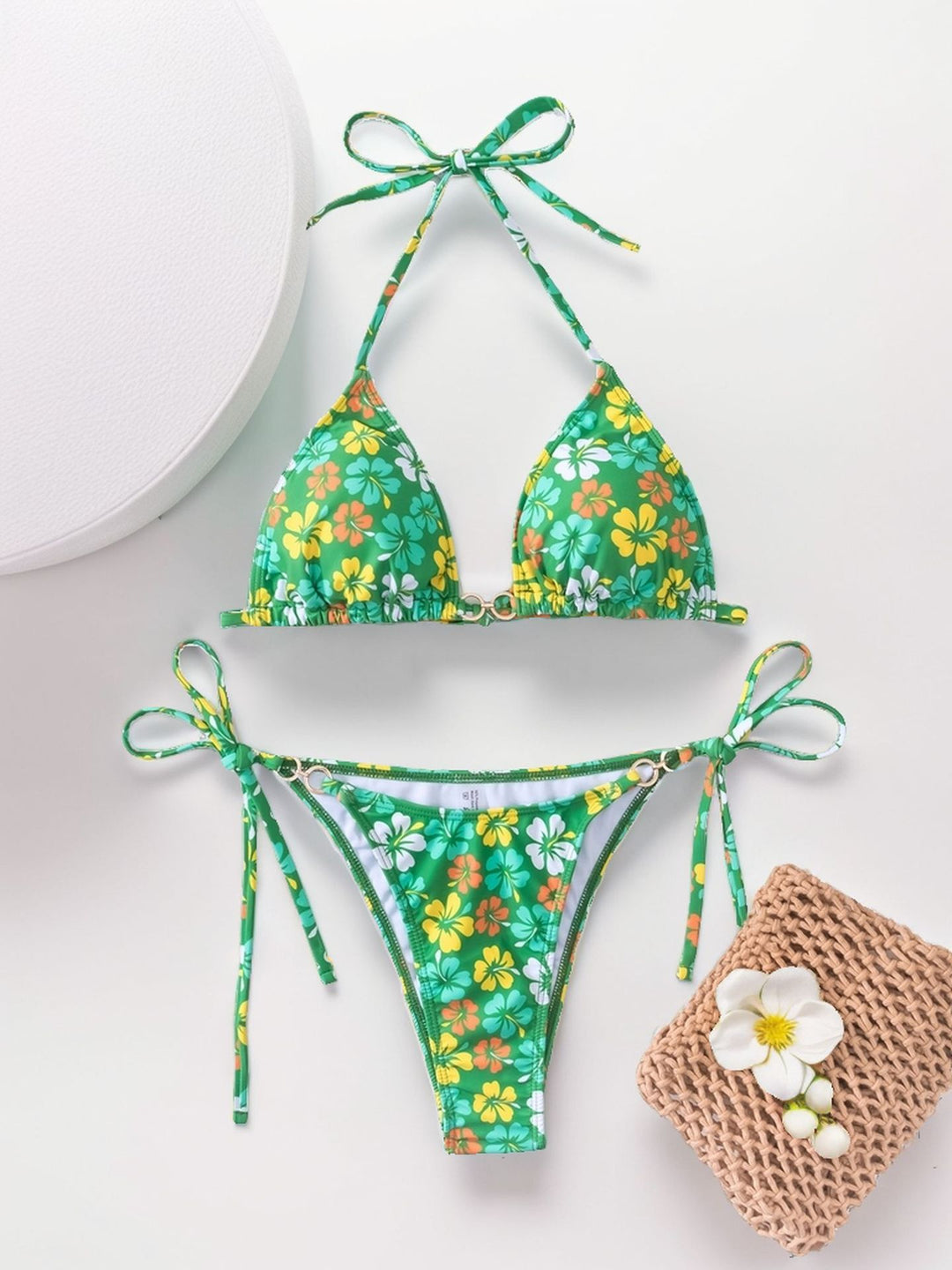 Women's triangle bikini with refined ties and colorful floral pattern Mune Fashion