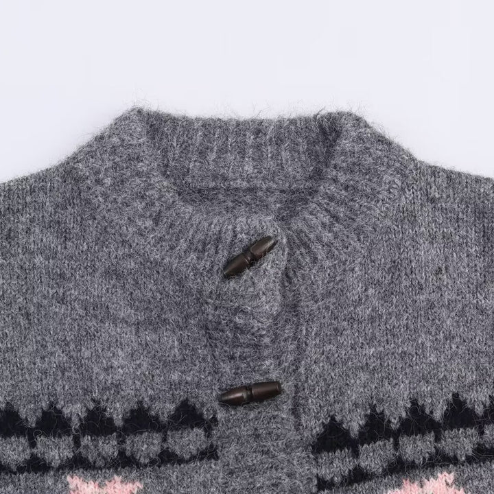 Women's Two-Piece Knit Set with Norwegian Pattern Cardigan and Flared Skirt Mune Fashion