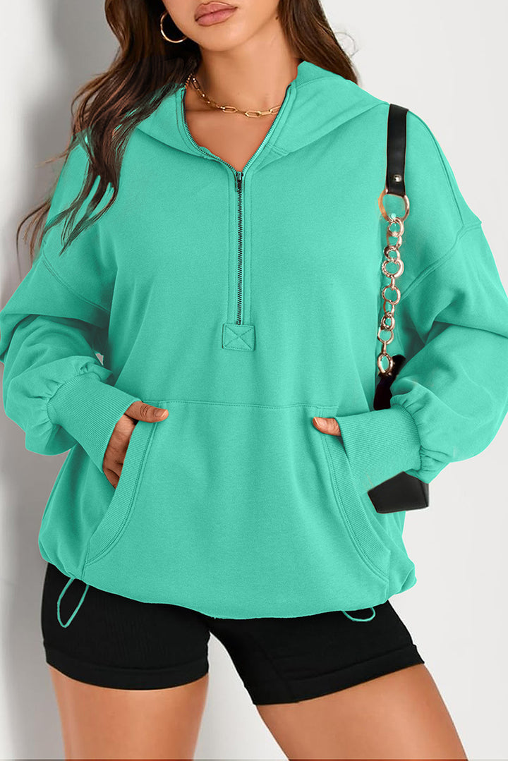 Women's Oversize Half-Zip Hoodie with Kangaroo Pocket Mune Fashion