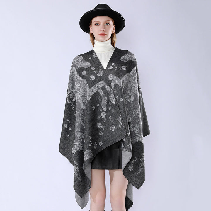 Women's oversized wrap poncho in kimono style with fine jacquard fabric Mune Fashion