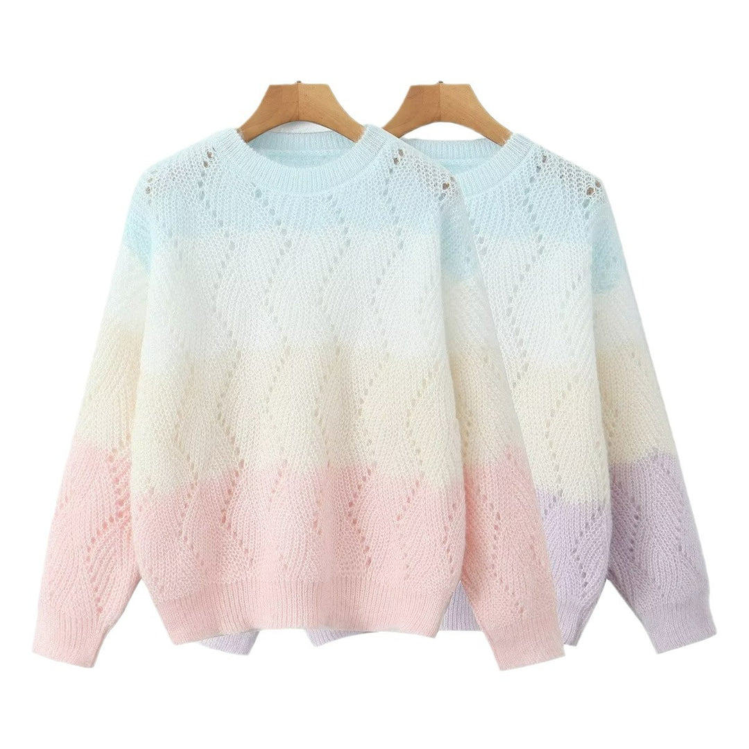 Women Ajour knitted oversized sweater with gradient and round neckline Mune Fashion