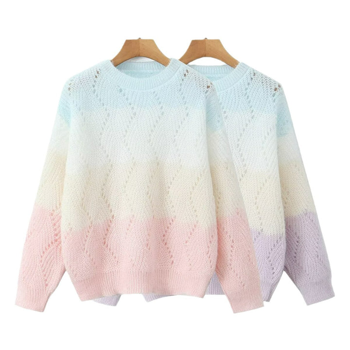 Women Ajour knitted oversized sweater with gradient and round neckline Mune Fashion