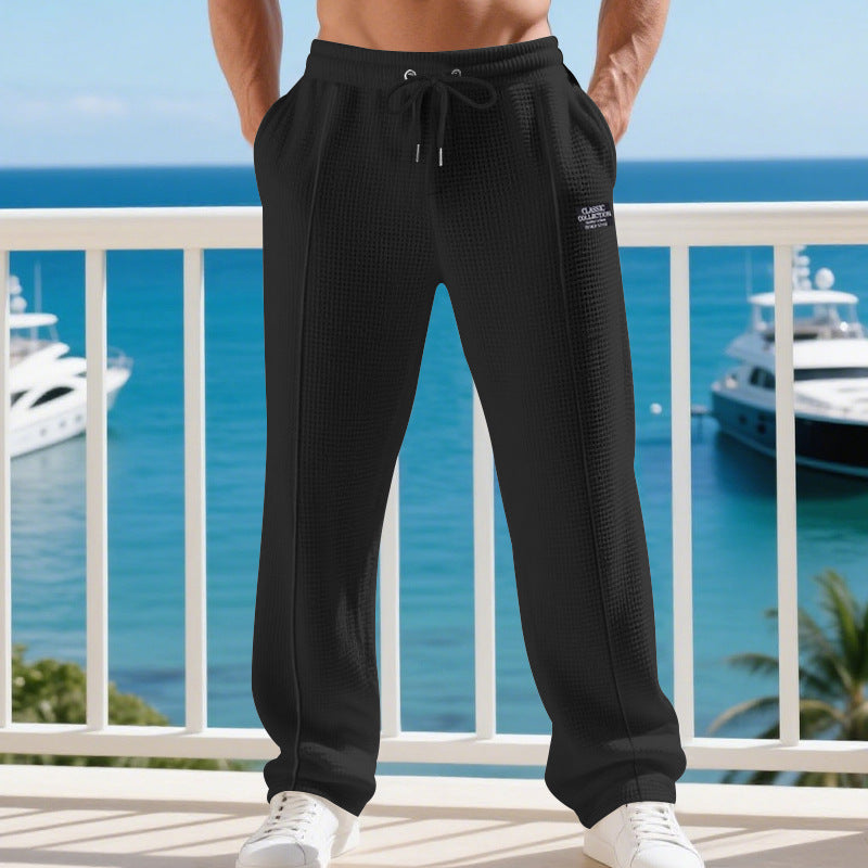 Men's Light Waffle Structure Lounge Pants with Elastic Waistband and Side Pockets Mune Fashion