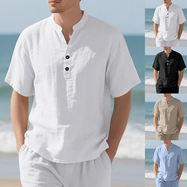 Men's summer Nehru shirt made of linen blend with short button placket Mune Fashion