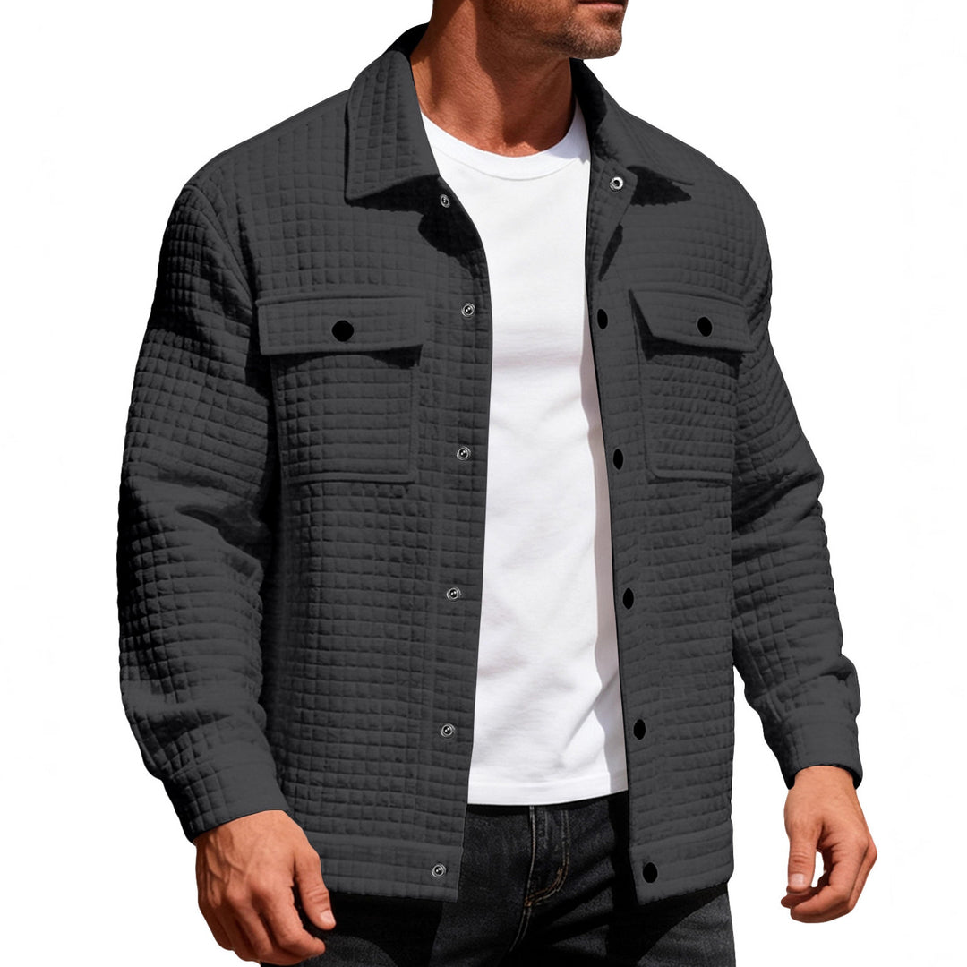 Men's quilted shirt jacket in overshirt style with snap button placket and applied chest flaps Mune Fashion