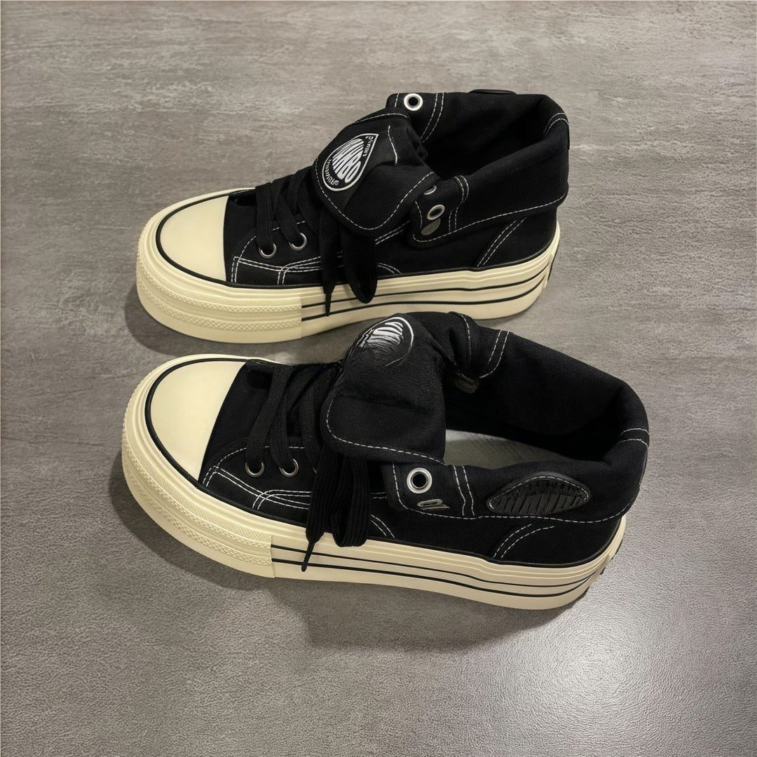 Women's High-Cut Canvas Platform Sneakers with Distinctive Rubber Platform Mune Fashion