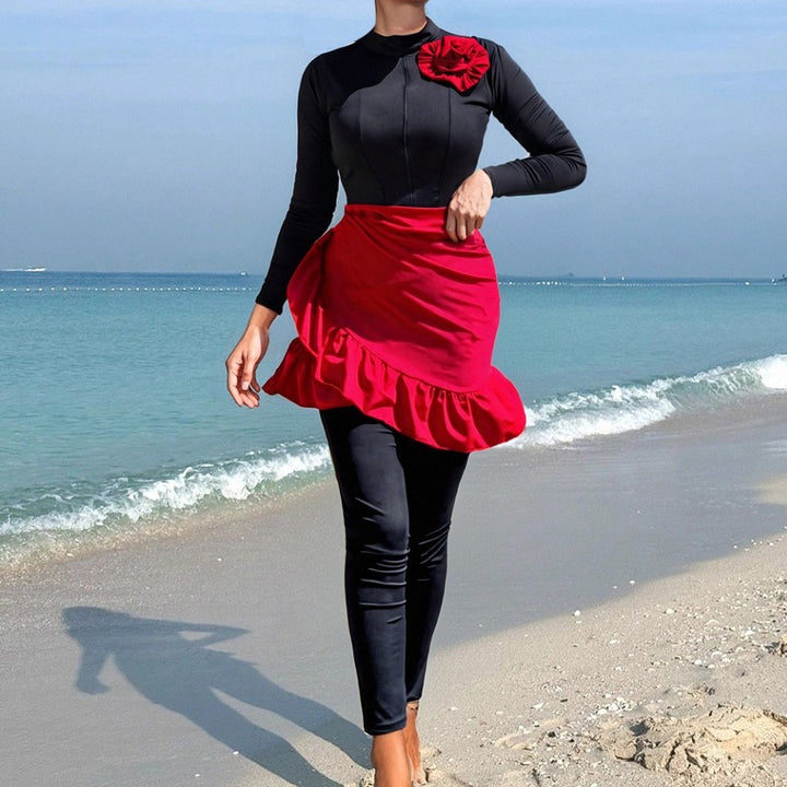 Women's Stylish Swimsuit with Skirt and Long Sleeve Mune Fashion