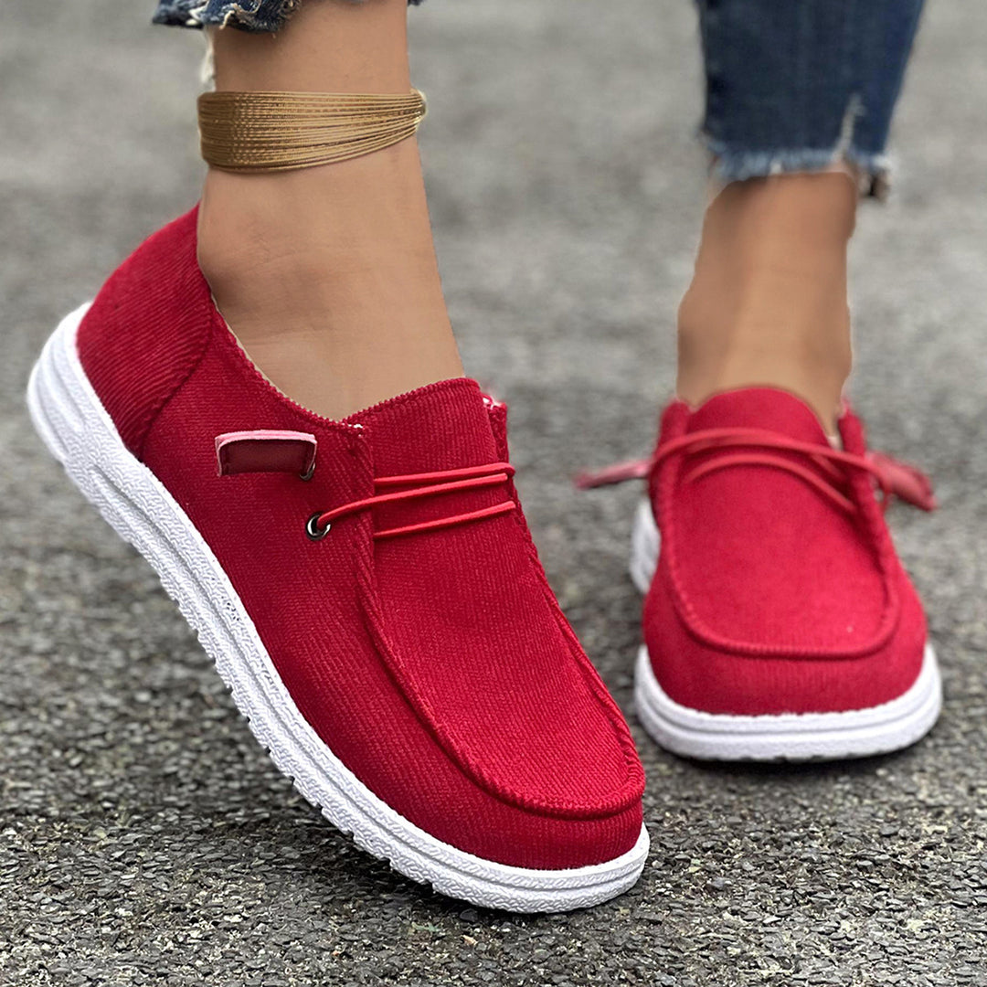 Ladies corduroy slip-on sneakers with light rubber sole and elastic lace-up Mune Fashion